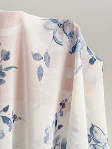 Soleia Áo cánh voan in hoa tay loe buộc nơ phía trước cho nữ cỡ lớn - Màu xanh lam - Xem 8