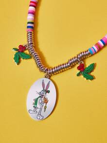 LOONEY TUNES X SHEIN Fashion New Colorful Polymer Clay Beaded Necklace, Zinc Alloy Cartoon Pattern Print, Casual Cute, Suitable For Party, Concert, Festival - Platinum - View 4