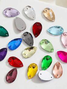 Slim Water Drop Shape Glass Multi Colors Shape Shiny Handmade Sewing Crystal Hand Sewn Rhinestone Decoration Beads Flat Back With Holes Gems DIY Accessories Sew On Stones Strass For Decorating Clothes, Dress, Bags, Shoes, Brooches, Earrings, Handicrafts
