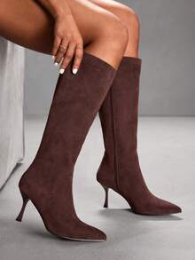CUCCOO SZL Giày bốt cao đến đầu gối mũi nhọn thời trang nữ - Cà phê nâu - Xem 8