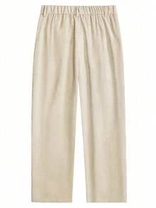 Claim Dot 男士宽松斜插口袋褶裥长裤，外出时尚纯色长款宽松休闲裤，送给丈夫、男友的礼物，男士灯芯绒裤，超大码裤，宽松裤，Y2K风格 - 米色 - 查看 2