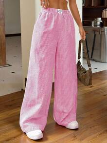 SHEIN EZwear 粉色条纹编织女裤