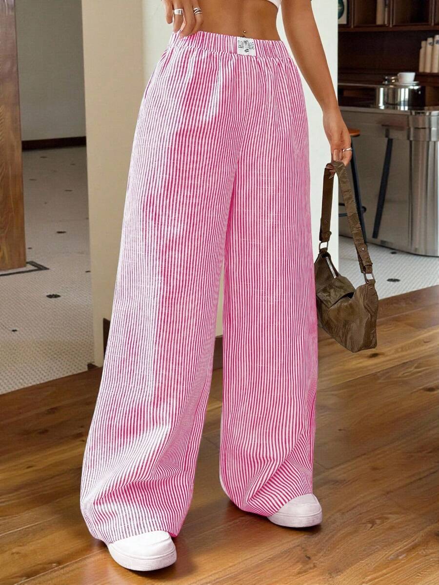 SHEIN EZwear 粉色条纹编织女裤