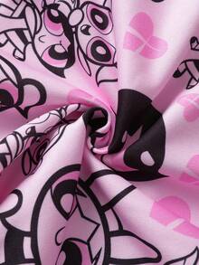 THE POWERPUFF GIRLS X SHEIN Young Girl Cute Cartoon Pattern Round Neck Drop Shoulder Long Sleeve Casual Knit Pullover Sweatshirt, Pink Cartoon Print Sweatshirt - Multicolor - View 6