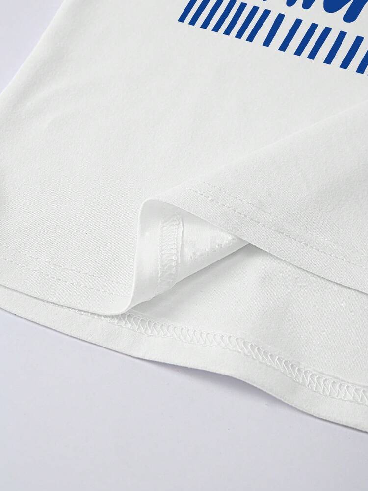 Resyla Women's More Amor Por Favor Print Graphic Loose Casual Contrast Block Color Strip Round Neck T-Shirt Top - Multicolor - View 3