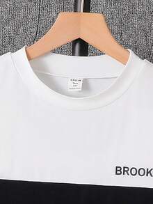 SHEIN Teen Boys' Contrast Color Round Neck Short Sleeve T-Shirt, Casual, Comfortable, Fashionable, Versatile, Soft Fabric, Suitable For Daily Wear, School, Outings, Outdoor Sports, Spring/Summer, Holidays, Beach Vacation Teen T Shirt Teen Boy Clothes T Shirt Streetwear Teen Shirts - Black and White - View 7