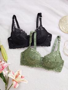 2件套蕾丝文胸和无钢圈文胸套装 - 彩色 - 查看 3