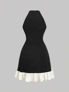 SHEIN MOD 女士黑色迷你连衣裙，饰有白色蝴蝶结和珍珠，冬季短款连衣裙，正式场合连衣裙，节日连衣裙，派对连衣裙，新年晚礼服