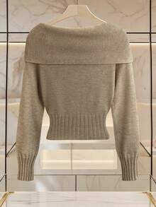 Franclia 女士简约时尚翻领蝴蝶结露肩长袖纯色针织套头衫秋冬女装女士毛衣短款上衣毛衣上衣蝴蝶结毛衣露肩毛衣女士秋装秋季女装秋季秋装女装秋季女装秋季女装秋季女装秋季女装优雅时尚休闲通勤商务办公日常休闲百搭气质都市教师职业装 - 卡其色 - 查看 2