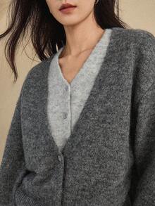 Dazy-Less Áo khoác cardigan trơn màu thường ngày dành cho nữ, đa năng cho mùa thu/đông - Xám - Xem 8
