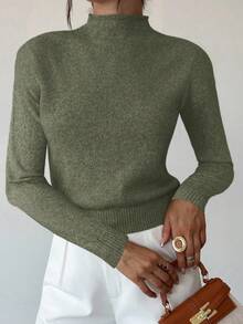 Firerie Áo len nữ thanh lịch, thoải mái, cổ cao, tay dài, nhiều màu sắc, dáng rộng, đa năng, thích hợp mặc đi làm, mùa thu, đông, kiểu áo dễ phối đồ, phù hợp cho giáo viên. - Màu xanh Ô liu - Xem 6