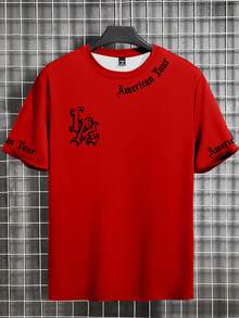 Manfinity LEGND Camiseta de manga corta de cuello redondo casual para hombres con diseño de letra gótica de LA