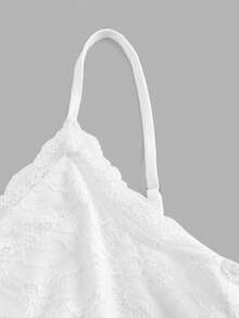 SHEIN MOD 不對稱蕾絲細肩帶連衣裙,裙褶修飾 - 白色 - 查看 4