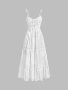 SHEIN MOD 女士白色蕾絲拼接細肩帶連衣裙 - 白色 - 查看 1