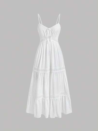 SHEIN MOD 여성용 화이트 레이스 패치워크 스파게티 스트랩 드레스