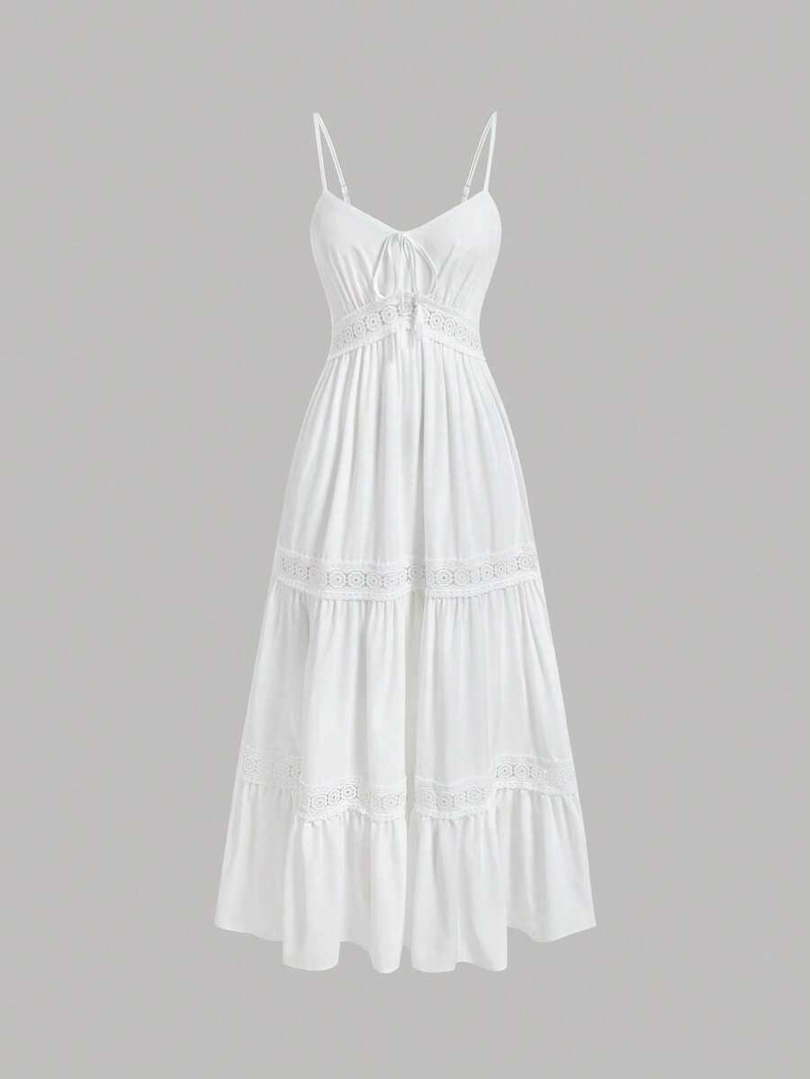 SHEIN MOD 女士白色蕾絲拼接細肩帶連衣裙 - 白色 - 查看 1