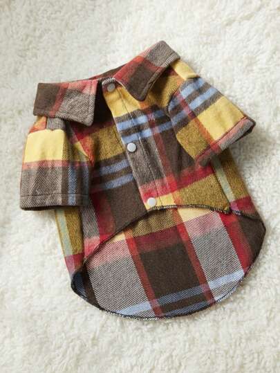 PETSIN 1pc Christmas Pet Plaid Fleece Patchwork Shirt, Warm For Autumn/Winter