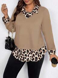 EMERY ROSE Camisa casual de talla grande para mujer con estampado 2 en 1