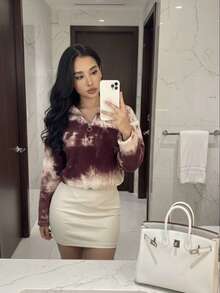 Sudadera/Suéter Polar de Borreguito , Cuello Alto con Cremallera de Cuarto y Estampado - Multicolor - Ver 1