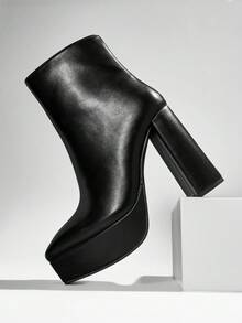 SHUZIA Round Toe Side Zipper Platform Booties New Year Holiday Valentine Gifts Summer Shoes Valentines Spring Shoes - Black - View 2