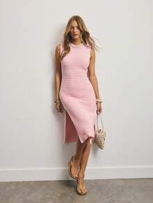 Aralina 女士休闲春季圆领针织衫，侧边撞色条纹设计，非常适合外出穿着 - 粉色 - 查看 5