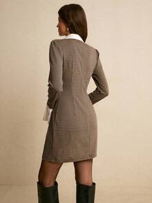 Poéselle 女士优雅格子拼接喇叭袖迷你连衣裙，适合通勤 - 彩色 - 查看 7