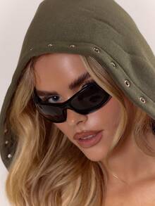 MUSERA 镂空装饰细节拉链连帽衫上衣家居服酷女孩街头风舒适日常秋季冬季圣诞节日常