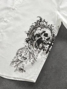 ROMWE MEN Goth Chemise col blanc crâne sombre punk pour homme - Blanc - Voir 4
