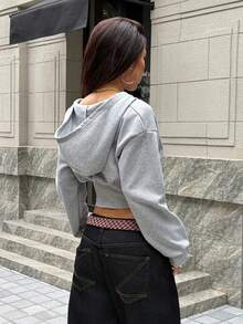 SHEIN EZwear Zip Up Asymmetrical Hem Crop Hoodie In Fall/Winter