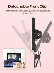 Teckwe Lampu Klip Isi Ulang Daya Tinggi 60 LED untuk Konferensi Video dengan Klip Depan & Belakang, 3 Mode Cahaya yang Dapat Disesuaikan untuk Ponsel, Kompatibel dengan iPhone, Android, iPad, Laptop, untuk Riasan, Selfie, Vlog, Cocok untuk Selfie dan Siaran Langsung, Lampu Selfie Portabel - Hitam dan Putih - View 5