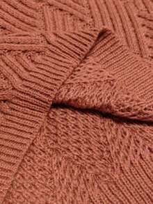 Elenzga 大码毛衣和紧身裙两件套，休闲宽松圆领套头衫 - 鏽棕色 - 查看 8