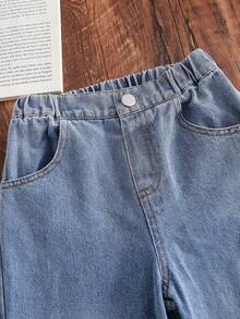 2pcs Young Girl Woven Striped Casual Shirt And Denim Pants Set - Multicolor - View 6