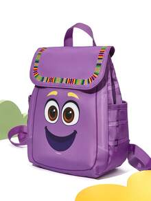 DORA | SHEIN 1 Pc Cute Cartoon Print Backpack, Adjustable Shoulder Strap Length, Gym Bag, Casual Bag, Canvas Backpack, School Bag, Travel Bag , Purple - Purple - View 2