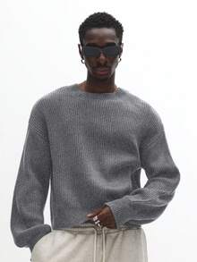 Suéter de cuello redondo de punto acanalado con ajuste ceñido SUMWON para uso casual de invierno y otoño - Gris - Ver 3