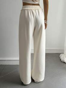 DAZY 女士休闲宽松荷叶边运动裤，秋冬款 - 白色 - 查看 2