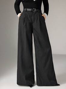 Heiryn 女士时尚百搭通勤条纹阔腿裤