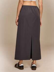 Hanevo Women's Pleated Split Pocket Skirt, Casual & Sports - Dark Grey - View 2