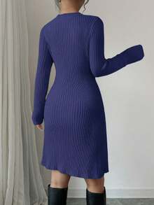 Selianne 修身罗纹针织毛衣连衣裙，圆领 - 寶藍色 - 查看 2