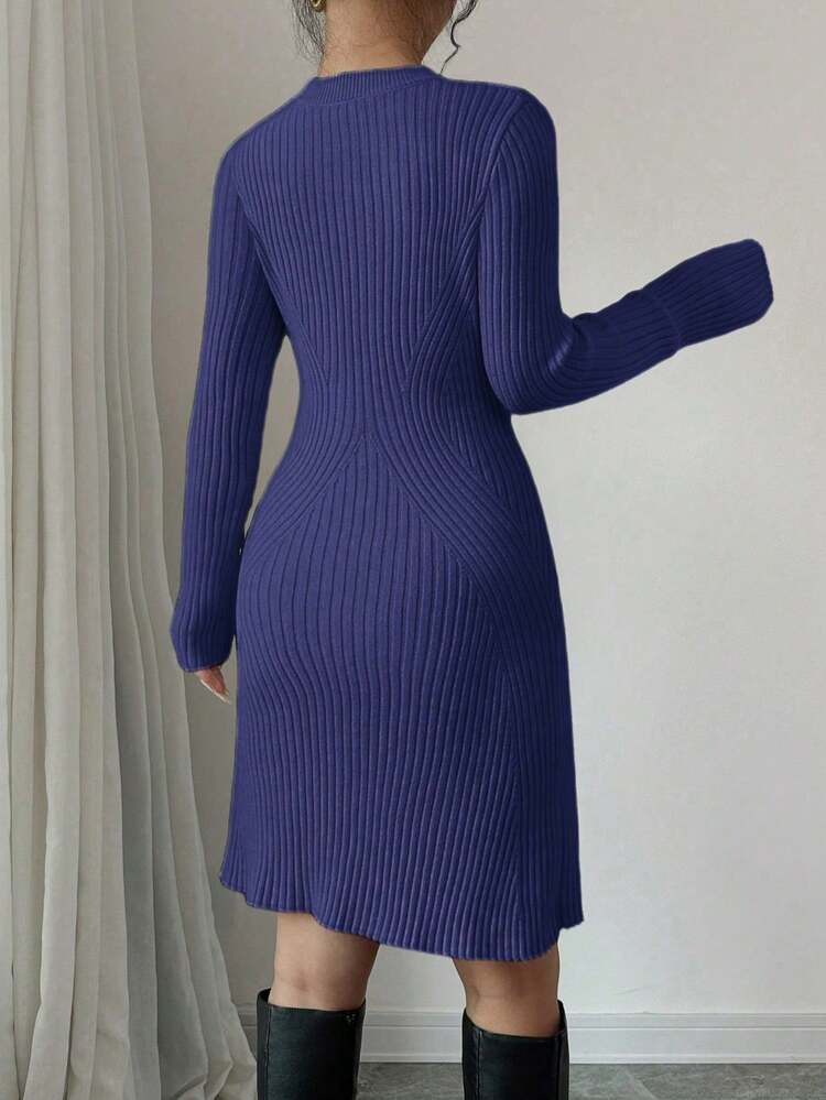 blue ribbed sweater dress Twist Front Ribbed Sweater Dress