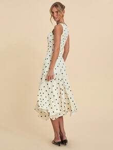 COSMINA 两件套女士优雅波点不对称下摆套装，百搭叠穿，适合约会和日常穿着，四季皆宜 - 杏色 - 查看 2