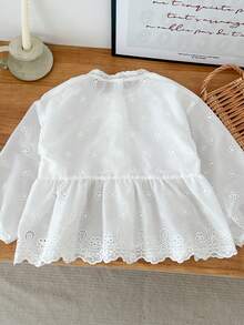 Genkimix Kids 女童休闲荷叶边领刺绣花边宽松白色衬衫，舒适亲肤，适合春季日常穿着 - 白色 - 查看 2