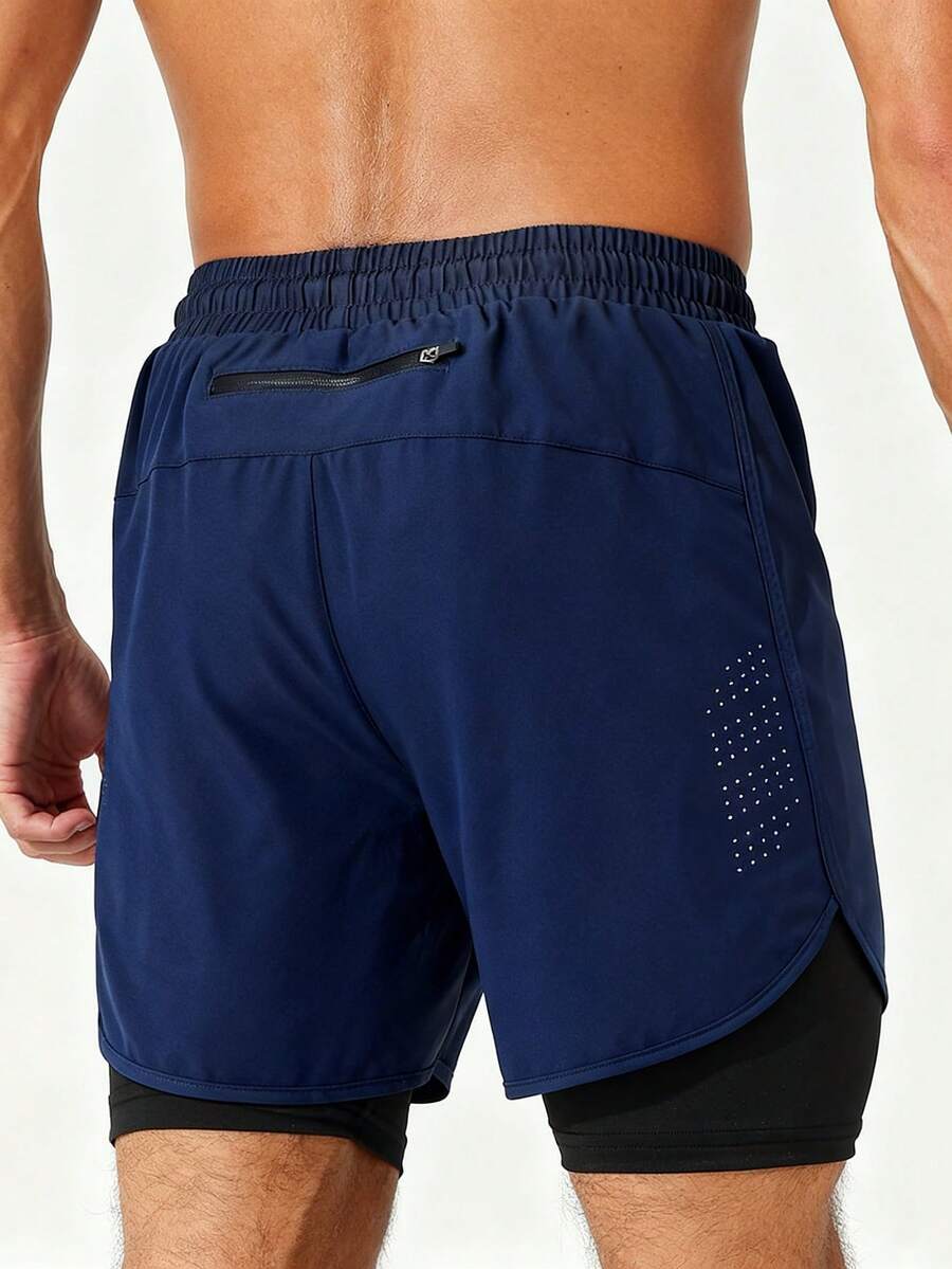 Manfinity Fitness 男友风格男士抽绳腰部二合一运动弹力短裤，带手机口袋健身短裤男友风格男士短裤男友风格男士篮球短裤洗手液学校