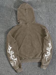 PAVTROS 男士宽松印花连帽衫 - 咖啡棕 - 查看 2