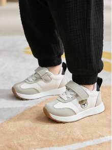 Cozy Pixies A Pair Of All-Season Boys' Gray And White Colorblock  Soft Sole,  Bear Embroidery, Cute And Comfortable Kids Sneakers - Light Grey - View 2