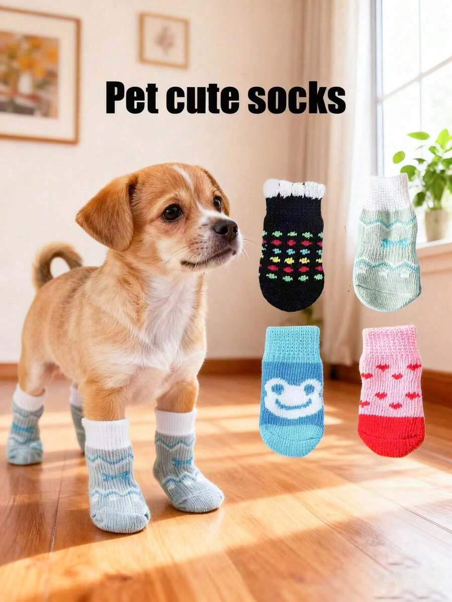 PETSIN Anti Slip Skid Bottom Lovely Puppy Dogs Pet Knits Socks Cute Pet Fashion Pets Dogs Socks For Cats Dog Toy Supplies