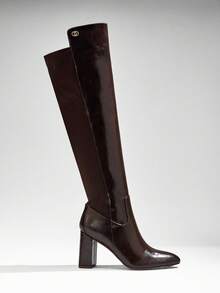 SHUZIA Elegant Women's Oil PU Over Knee Chunky Heel Boots Comfort Fall Winter Holiday Shoe - Chocolate Brown - View 5