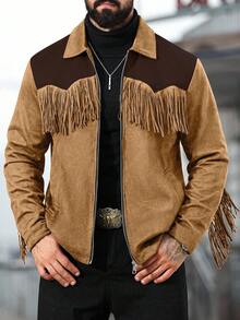 Manfinity Nomadique Men's Solid Color Long Sleeve Thermal Lined Single Breasted Casual Loose Jacket, Autumn Mens Country Concert Outfit Rodeo Outfits For Men - Multicolor - View 3