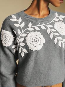 Poéselle Casual Retro Round Neck Long Sleeve Women Sweater In Fall/Winter,Sweaters For Women - Grey - View 3