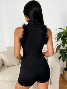 Glamine Débardeur matelassé d'hiver, Top noir sexy thème de fête - Noir - Voir 2