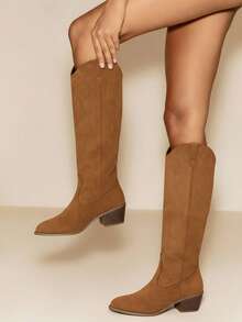 Daringsoles 女士过膝靴，简约时尚休闲日常 - 棕色 - 查看 2